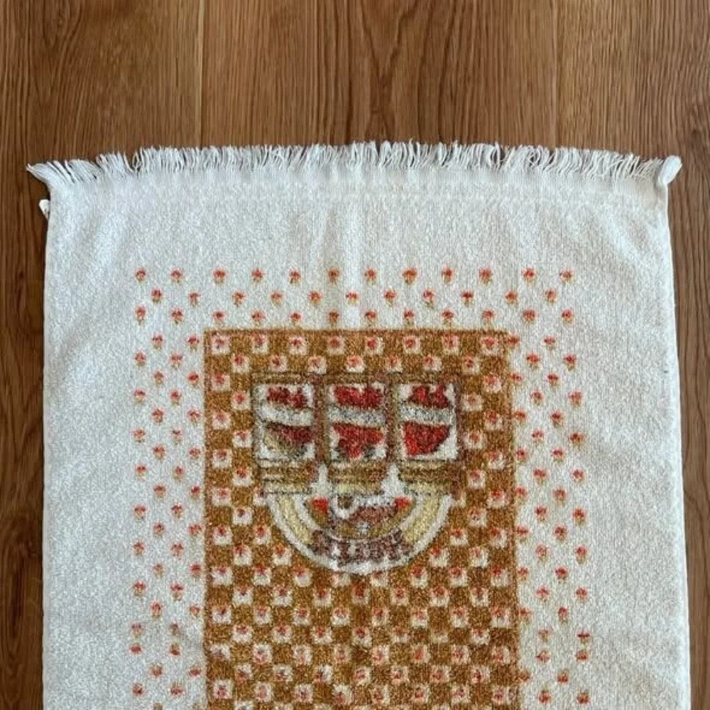 Vintage Cannon Kitchen Hand Towel Herbs Orange Brown Fringe